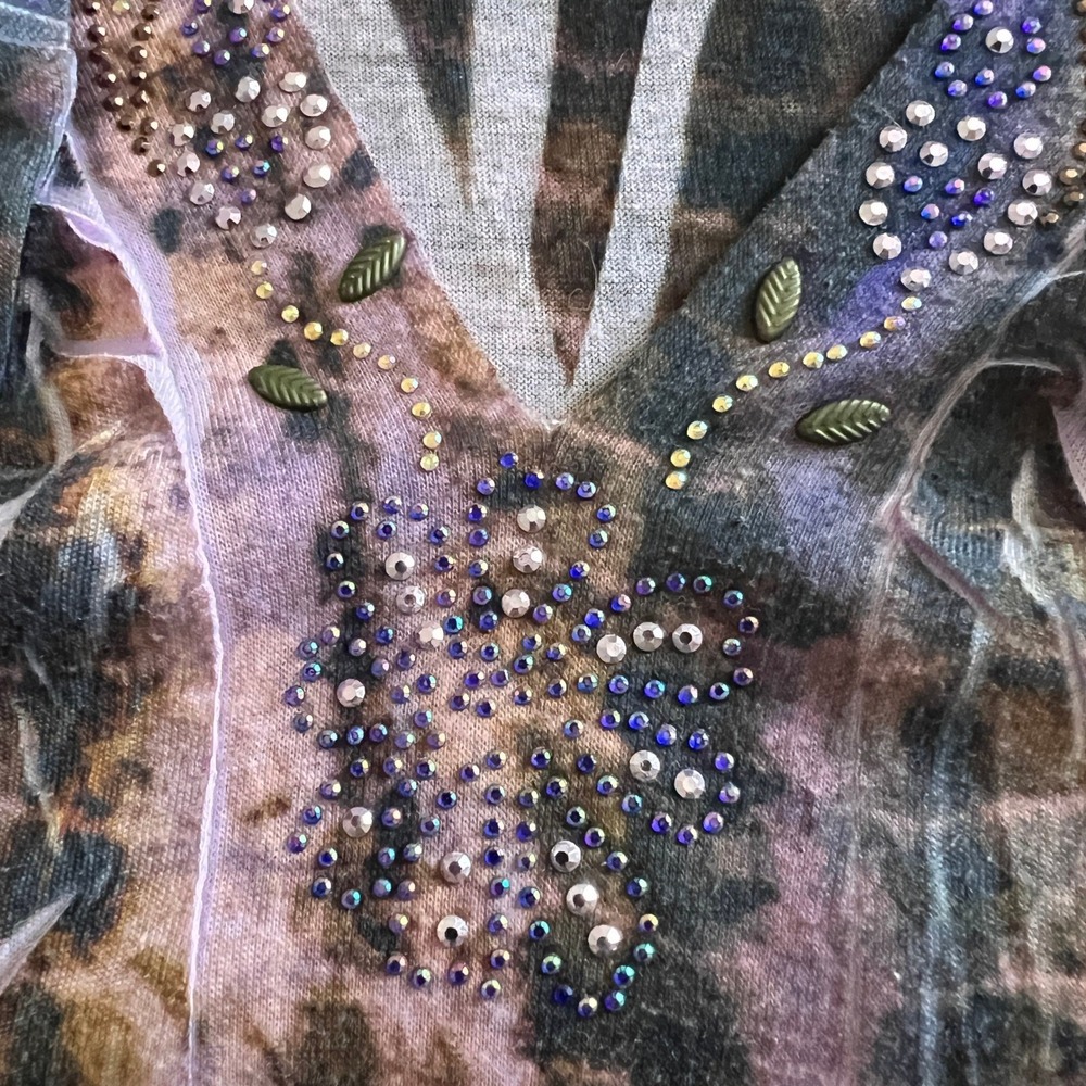 New Directions Top Womens XL Purple Animal Floral Rhinestone Blouse MA1808L41I - Picture 6 of 9